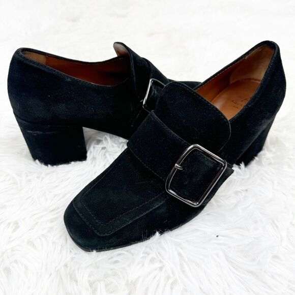 Aquatalia Square Toe Block Heel Suede Loafers - Picture 1 of 10
